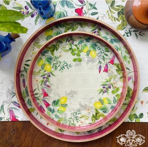 Juego de bandejas redondas de esmalte floral estilo rústico francés con marco de madera y estampado de limones, bandeja decorativa para el hogar y la cocina, Navidad - Product Image 3