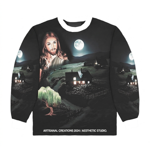 Streetwear shirt night scene graphic art print oversized fit soft cotton 100% cotton T-shirt for men loose fit printed - Product Image 1