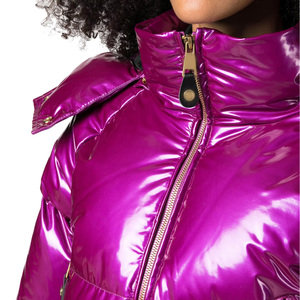 Women's Purple Quilted Puffer <b>Jacket</b> With Stand Collar Full Sleeve Zipper Closure Short Length Women's Winter Coat - Product Image 5