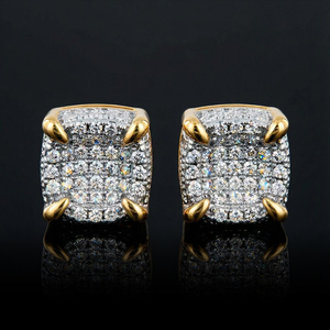 Luxury 18K Gold Filled <b>Diamond</b> Stud <b>Earrings</b> Geometric Micro Pave Round Brilliant Cut Unisex Everyday Wear - Product Image 2