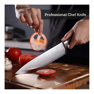 Custom Viking Art 8in Damascus Chef <b>Knife</b> Professional Kitchen <b>Knife</b> Forged Steel Blade Wooden Ambidextrous High-Polish Finish - Product Image 5