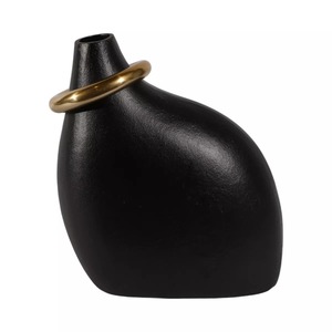 Vase de table moderne en métal noir Halo Bloom 14H, décoration artisanale - Product Image 4