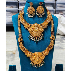 Ensemble collier et boucles d'oreilles ethniques pour femmes JeweleMarket, plaqué or traditionnel, perles en cristal et strass - Origine Maharashtra - Product Image 1