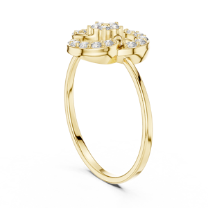 Anillo minimalista de oro amarillo macizo de 14k con forma de flor para mujer, con diamantes de corte brillante redondo y piedras cultivadas en laboratorio, para uso diario. - Product Image 4