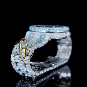 นาฬิกาข้อมือผู้ชาย Briva Luxury ประดับเพชร สายสแตนเลสสตีล หน้าปัดสีน้ำเงิน ขอบประดับอัญมณี กระจกฝังเพชร ควอตซ์ กันน้ำ 10 บาร์ สไตล์ฮิปฮอป - Product Image 4