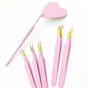 Custom Pink Diamond Grip Eyelash Tweezers Set Stainless Steel Mirror Handle Volume Tip Professional Lash <b>Tools</b> - Product Image 6