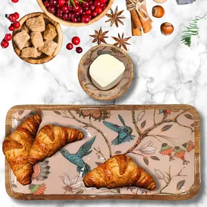 Bandeja de servicio de madera de mango esmaltado con patrón redondo incluye cuenco de pudín para uso doméstico en hoteles o restaurantes - Product Image 3