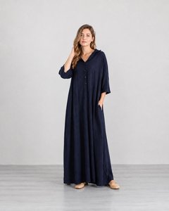 Vestido Kaftán Personalizado de Lino y Algodón, Largo, Maxi, Manga Corta, Cuello en V, Corte en A, con Cinturón, Ajuste Relajado, Primavera, Moda Modesta para Mujer, Venta al Por Mayor B2B - Product Image 3