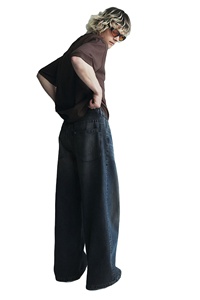 Top Trending Nuevo diseño 100% algodón Wide Lag Loose Fit Denim Jeans de 5 bolsillos con entrepierna caída para hombres a precio de fábrica al por mayor - Product Image 3