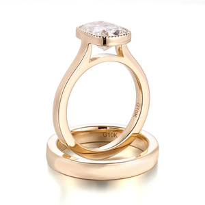 Ensemble de bagues en diamant 2 carats, diamant de laboratoire certifié IGI taille coussin, avec bague de fiançailles en or jaune 10K pour femme - Product Image 2