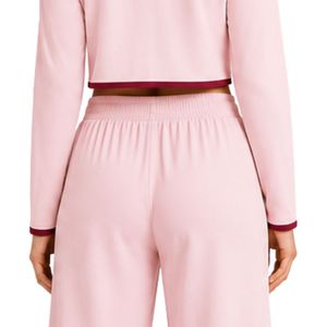 Ensemble de pyjama court pour femme, rose clair et bordeaux, manches longues, broderie florale, en coton doux tricoté, vêtements de détente, OEM - Product Image 4