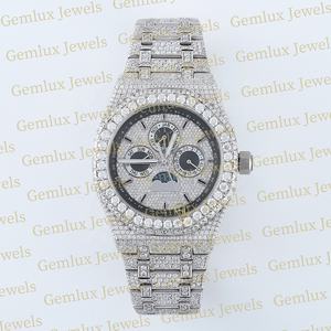 Testeur de diamant de haute qualité chronographe mouvement automatique D VVS entièrement glacé Moissanite diamant Hip Hop montre pour hommes - Product Image 1