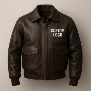 Blouson d'hiver pour homme en cuir de mouton marron tricoté, imperméable, avec logo personnalisé brodé sur le devant, poches zippées, col rabattable - Product Image 6