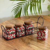 Luxe ecologische acacia houten emaileer bedrukte luchtdichte, voedselveilige, modern ontworpen kruidenpot met houten deksel voor het bewaren van gedroogd fruit