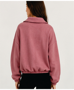 New Arrival Acid Wash <b>Rhinestone</b> Breathable Warm Wash Front Women's Half Zip Quarter Zip <b>Crop</b> <b>Top</b> Pullover Oversized Streetwear - Product Image 4