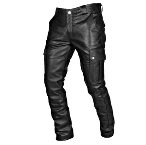 Mens Pants Wholesale Leather Pants Skinny Shiny PU Leather Sweatpants <b>Button</b> Fly High Waist Elastic Waterproof Breathable <b>Gold</b> B - Product Image 4