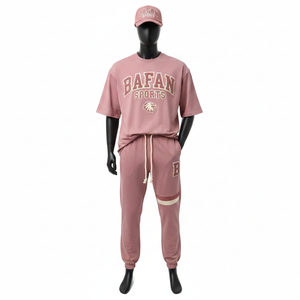 Ensemble 2 pièces pour homme en jersey de coton de haute qualité, tissu lisse GSM, panneau rose, jogging, logo brodé - Product Image 6