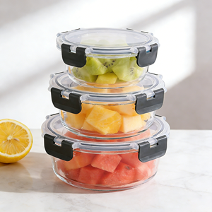 Lonchera de Vidrio Ecológica, Apta para <span class=keywords><strong>Microondas</strong></span>, Recipiente para Almacenamiento de Alimentos con Tapa de Plástico Hermética, Libre de BPA, Apilable, para Comidas - Product Image 2