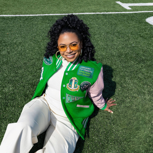 <b>Pink</b> Green Patch Leather Varsity <b>Jacket</b> Women Embroidered College Bomber Coat Casual Streetwear Fashion Outerwear - Product Image 6