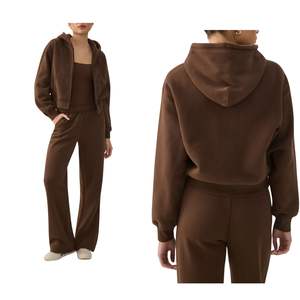 Sudadera con capucha extragrande para mujer, ajustada, de algodón y forro polar marrón, conjunto de 2 piezas con pantalón jogger, logotipo personalizado, OEM, venta al por mayor - Product Image 1