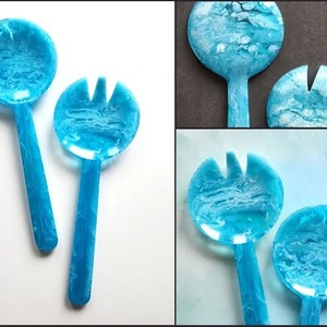 Blue and <b>Green</b> Resin Salad Servers Set Dishwasher & <b>Microwave</b> Safe New Design Salad Spoon Available - Product Image 3