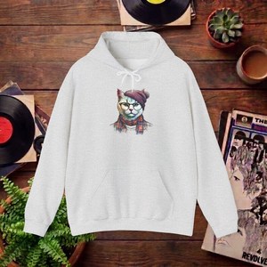 Sudadera con Capucha Amarilla con Estampado de Gato, Unisex, Informal, para Otoño, Corte Regular, de Algodón Tejido - Product Image 2
