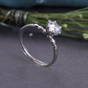 925 Sterling <b>Silver</b> Solitaire <b>Ring</b> with CZ Stone <b>Adjustable</b> Band Handmade Wholesale Birthstone Birthday Gift Jewelry Supply <b>Ring</b> - Product Image 3
