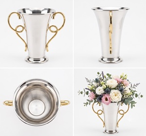 Vantage Modern Fancy Luxury Premium <b>Unique</b> Aluminum Decorative Flower <b>Vase</b> With Handle Floor Metal Flower <b>Vases</b> for Home Decor - Product Image 5