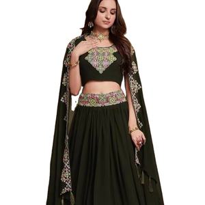 El último diseñador Faux Georgette trabajo de bordado de hilo Lehenga Choli ropa india y paquistaní de Fab Zone - Product Image 1