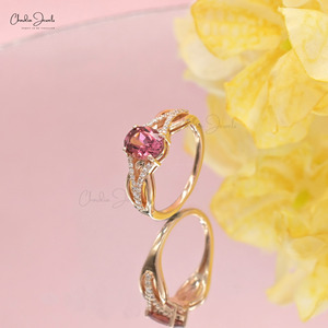 แหวนทองคำแท้ 14K ดีไซน์สวยงาม ประดับพลอยทัวร์มาลีนสีชมพู 1.28 กะรัต และเพชร แหวนคุณภาพสูงสำหรับงานแต่งงาน - Product Image 3