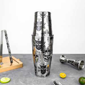 Coctelera Boston de Acero Inoxidable con Grabado de Calavera, 18+28oz (850+550ml), para Bar y Club - Product Image 1