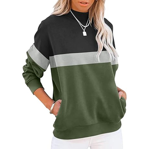 Women's Casual Long Sleeve Sports Hoodie Spandex Other Collar Sweatshirt Lined Autumn Color Matching <b>Tops</b> Mock Neck Turtle Neck - Product Image 3