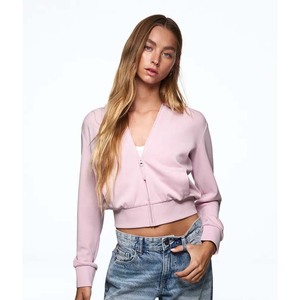 <b>Women's</b> Hooded <b>Zip</b>-<b>Up</b> Sweatshirt Solid Color Full Sleeve Cotton Knitted Breathable Autumn Wear - Product Image 6