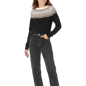 Women's Crew Neck <b>Pullover</b> <b>Sweater</b> Geometric Pattern Computer Knitted Long Sleeve Autumn Casual Black Acrylic 100% Front Logo - Product Image 2