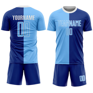 Ensemble de maillots de football personnalisés pour hommes, couleur bleue, blocs de couleurs, sublimation, respirant, manches courtes, coupe classique, toutes saisons, vêtements d'équipe pour adultes - Product Image 2