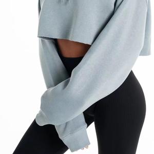 Sudaderas extragrandes tipo crop para niñas, sudaderas con capucha cortas para mujer, conjunto oversize con logo personalizado, sudadera crop de cuello redondo para mujer - Product Image 4