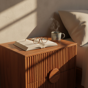 Table basse moderne et durable avec 2 tiroirs, en bois d'hévéa, MDF, placage de chêne, poignée en bois pour salle à manger - Product Image 3