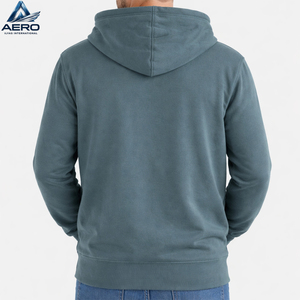 Sudadera con Capucha Azul Claro para Hombre, Cierre de Cremallera, Corte Regular, Material de Felpa, para Otoño, Diseño Tejido de Color Sólido, Económica - Product Image 3