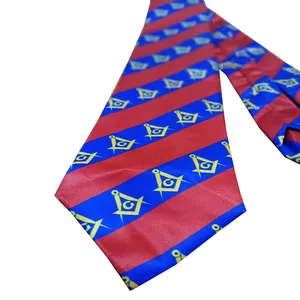 Corbata Masónica Clásica a Rayas Azules y Rojas 100% Seda y Gemelos a Juego, Regalia de Primera Calidad, Corbatas Masónicas Hechas a Medida para Hombre - Product Image 2