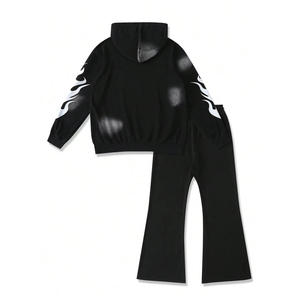 Conjunto Deportivo para Hombre con Bordado Desgastado, Sudadera con Hombros Caídos, Pantalones Deportivos, Estilo Urbano Vintage, Algodón Grueso, Dos Piezas - Product Image 2