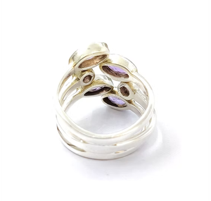 Multi-Marquise Cut Amethyst <b>925</b> <b>Silver</b> <b>Ring</b> (7.9 Grams) For Women Luxury Jewelry Engagement Anniversary Gift - Product Image 4