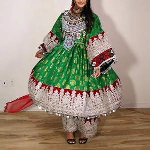 Robe afghane traditionnelle en velours naturel solide de haute qualité, faite à la main, pour femmes, avec fermeture éclair, dentelle et décorations à boutons. - Product Image 6