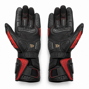 Wholesale Racing Gloves Full Finger Leather Red Black Adjustable Wrist <b>Strap</b> Hook And Loop Closure Outdoor Riding Biker Gloves - Product Image 2