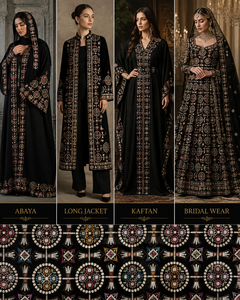 Black cotton fabric embroidered circular mandala sequin pattern for women jacket bridal lahenga abaya kaftan sherwani homedecor - Product Image 2