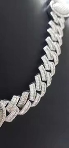 Collier chaîne à maillons de luxe en argent 925 plaqué rhodium avec moissanite 5A taille baguette 20MM sertie en canal, unisexe, style Hip Hop, pour mariage, vente en gros - Product Image 2