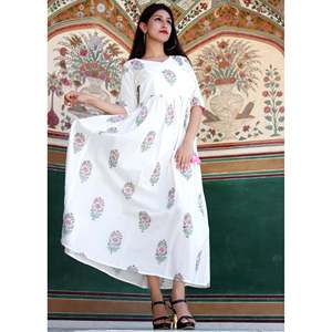 Vestido Angrakha Rosa de Algodón, Estampado a Mano, Estilo Casual, India Pakistán, Talla XS - Product Image 2