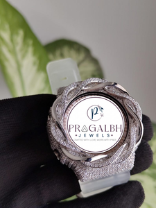นาฬิกาเพชรหรู Pragalbh Jewels ประดับเพชรเต็มหน้าปัดลายดอกไม้ ตัวเรือนสแตนเลส สายยาง เหมาะสำหรับงานปาร์ตี้และสวมใส่ในชีวิตประจำวัน - Product Image 6