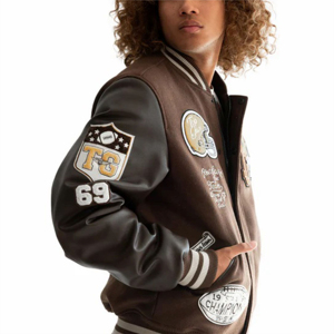 Chaqueta Deportiva Personalizada 2025 para Hombre, Cuello Alto, Bordado, Parches de Chenilla, Logotipos de Equipos Escolares, Impermeable - Product Image 3
