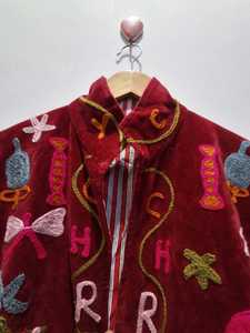 Handmade Velvet Suzani Floral Eco-Friendly Winter Short Crew Neck Tailored Bomber <b>Hippie</b> <b>Jacket</b> for Women - Product Image 4
