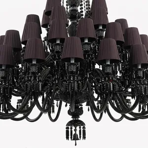 Lustre en cristal importé, 48 lumières, luxe, cristal noir, luminaire suspendu moderne pour hôtel, villa, maison - Product Image 4
